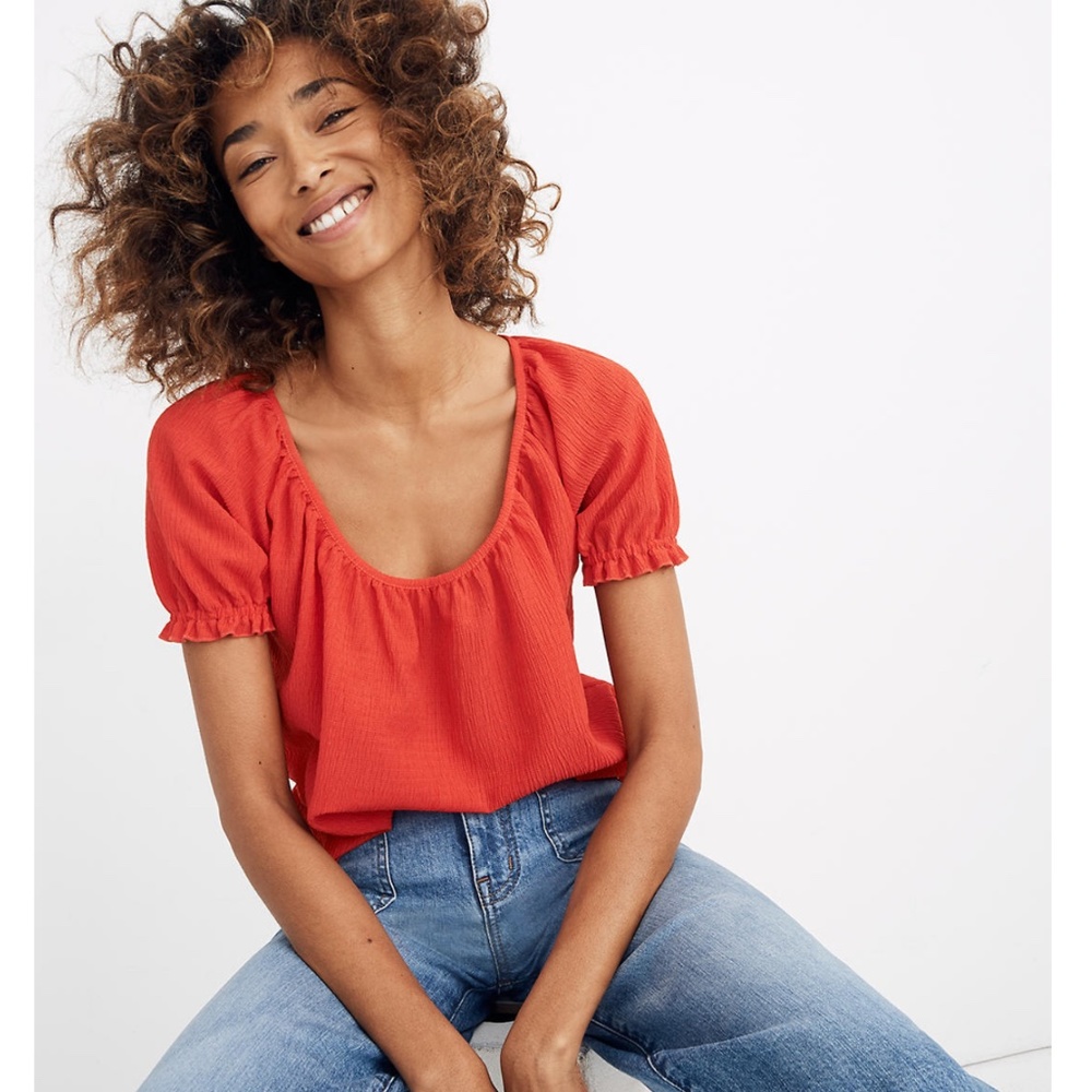 Madewell Texture & Thread Red Peasant Top US M